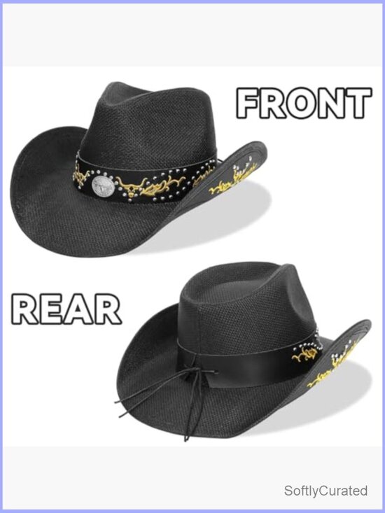 Straw Cowboy Hat Wide Brim Shapeable Adjustable Unisex Western Sun Protection main image 4